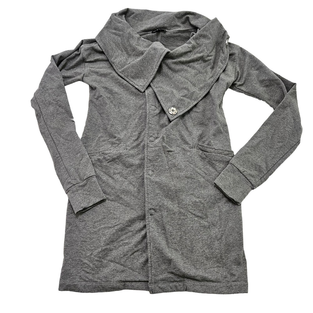 BEBE‎ Sport Sz S Gray Longline Button Up Funnel Neck Cozy Athleisure Jacket
